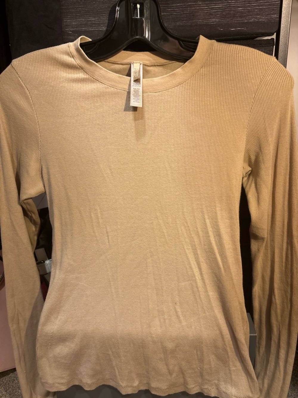 SKIMS Ribbed Long Sleeve Crew Tee in Camel Tan